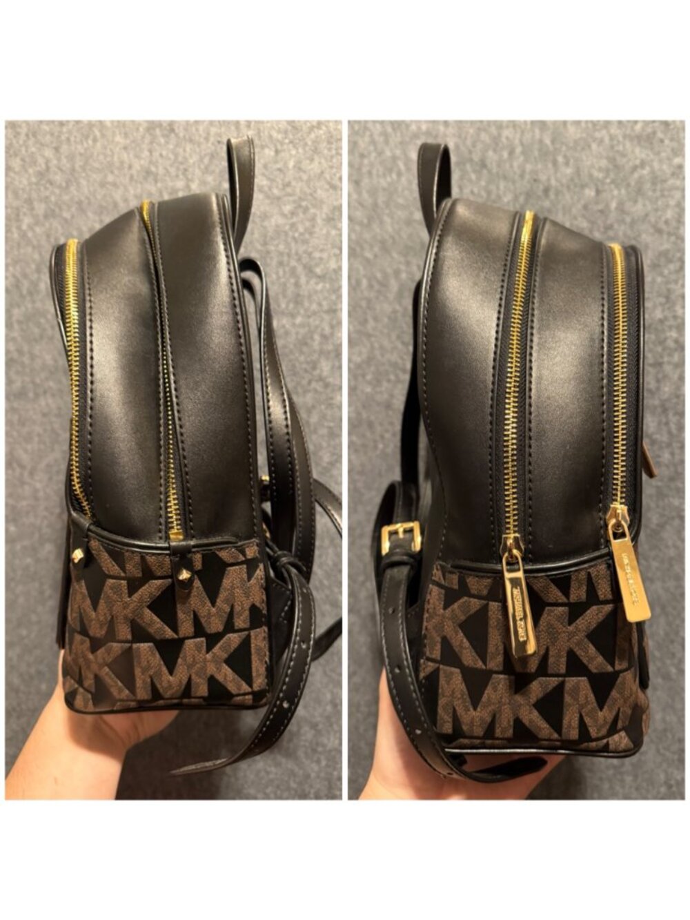 Michael Kors Adina Abbey Med Backpack Pebbled PVC/Leather Blk/Brwn Check Des - Picture 4 of 7